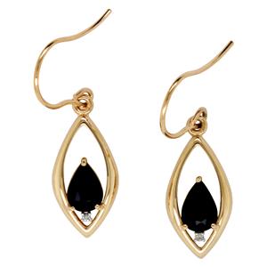 9ct Yellow Gold Sapphire & Diamond Drop Earrings on Shephers Hook
